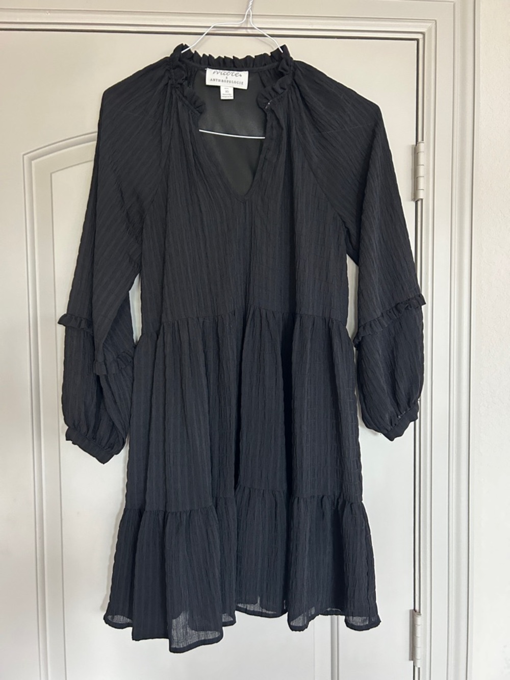 Mare Mare by Anthropology Black Long Sleeve 3 Tiered Dress